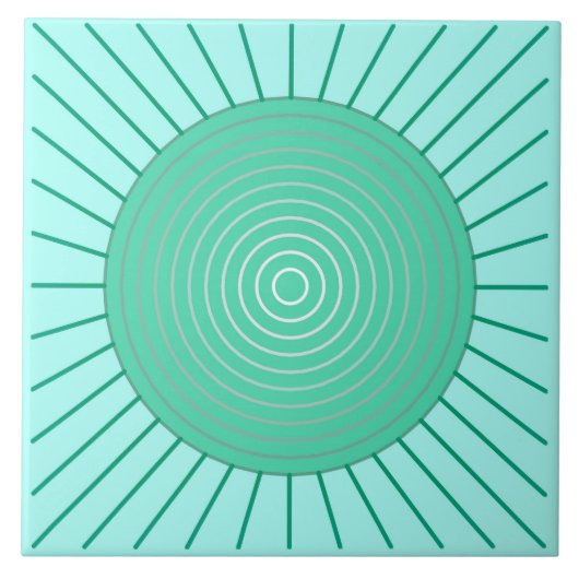 Modern Geometric Sunburst - Aqua en Seafoam Green Tegeltje (Voorkant)