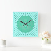 Modern Geometric Sunburst - Aqua en Seafoam Green Vierkante Klok (Huis)