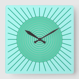 Modern Geometric Sunburst - Aqua en Seafoam Green Vierkante Klok