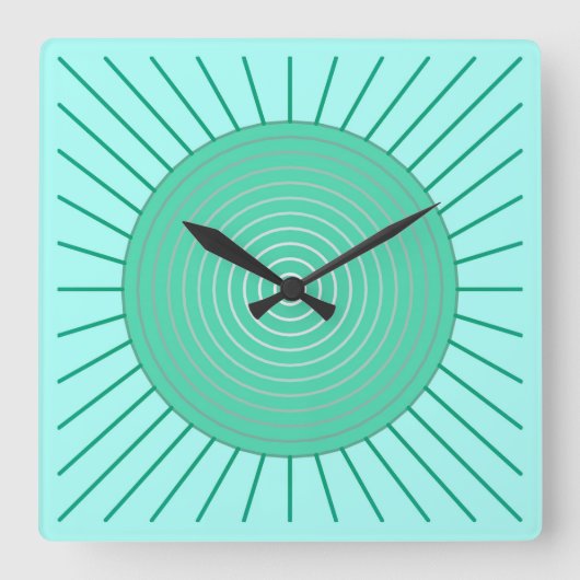 Modern Geometric Sunburst - Aqua en Seafoam Green Vierkante Klok (Voorkant)