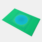 Modern Geometric Sunburst, Blue en Jade Green Deurmat (Schuin)
