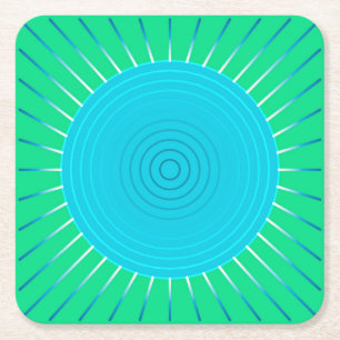 Modern Geometric Sunburst - Blue en Jade Green Kartonnen Onderzetters