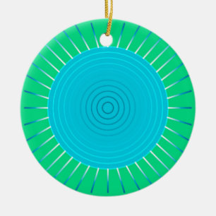 Modern Geometric Sunburst - Blue en Jade Green Keramisch Ornament