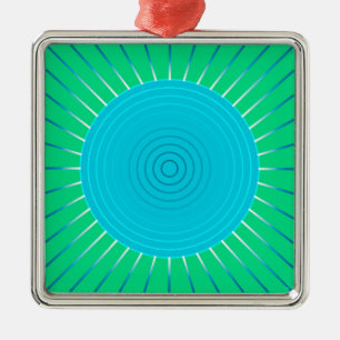 Modern Geometric Sunburst - Blue en Jade Green Metalen Ornament