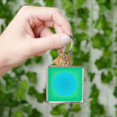 Modern Geometric Sunburst - Blue en Jade Green Sleutelhanger (Hand)
