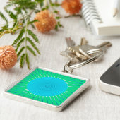 Modern Geometric Sunburst - Blue en Jade Green Sleutelhanger (Zijkant)