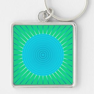 Modern Geometric Sunburst - Blue en Jade Green Sleutelhanger