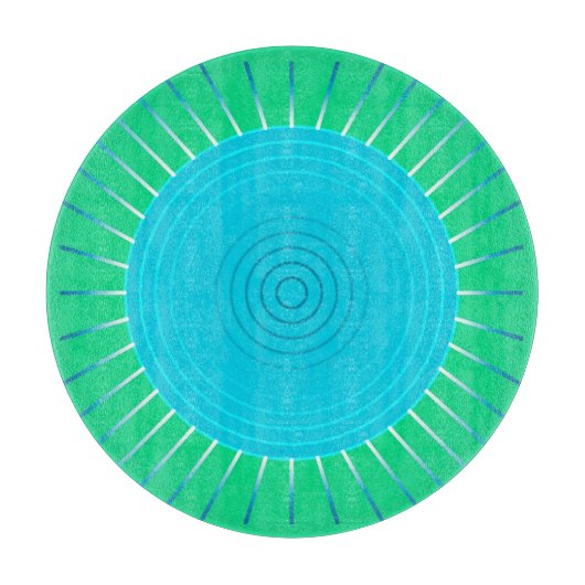 Modern Geometric Sunburst - Blue en Jade Green Snijplank (Voorkant)