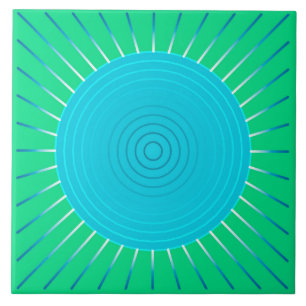 Modern Geometric Sunburst - Blue en Jade Green Tegeltje
