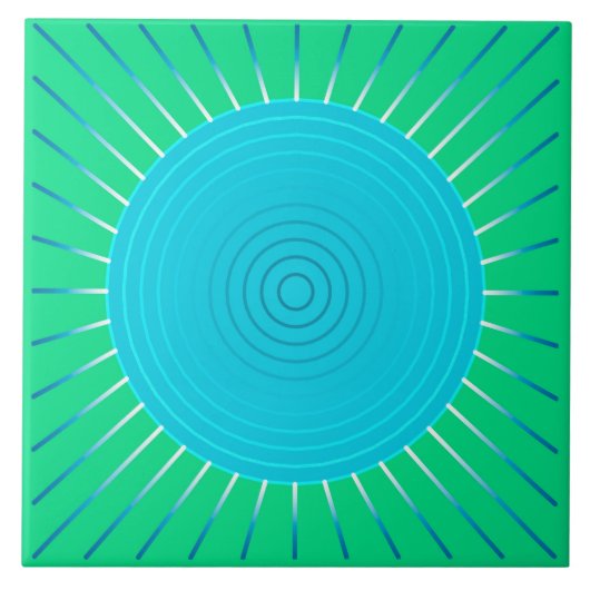 Modern Geometric Sunburst - Blue en Jade Green Tegeltje (Voorkant)
