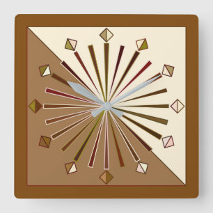 Modern Geometric Sunburst, Brown, Taupe en Beige Vierkante Klok