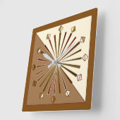 Modern Geometric Sunburst, Brown, Taupe en Beige Vierkante Klok (Hoek)