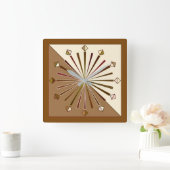 Modern Geometric Sunburst, Brown, Taupe en Beige Vierkante Klok (Huis)