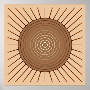 Modern Geometric Sunburst - Bruin en Tan Poster