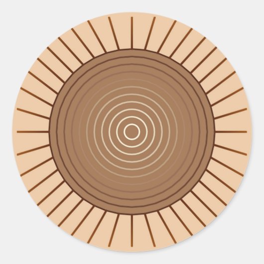 Modern Geometric Sunburst - Bruin en Tan Ronde Sticker (Voorkant)