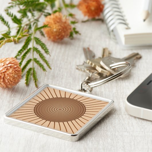Modern Geometric Sunburst - Bruin en Tan Sleutelhanger (Zijkant)