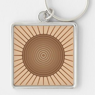 Modern Geometric Sunburst - Bruin en Tan Sleutelhanger