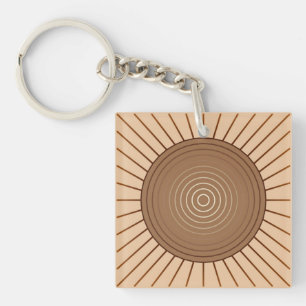 Modern Geometric Sunburst - Bruin en Tan Sleutelhanger
