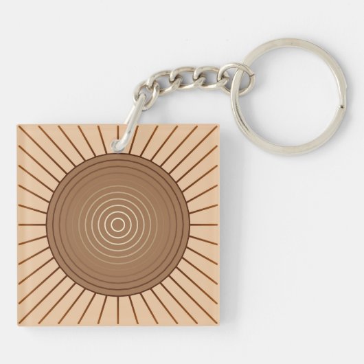 Modern Geometric Sunburst - Bruin en Tan Sleutelhanger (Achterkant)