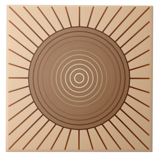 Modern Geometric Sunburst - Bruin en Tan Tegeltje (Voorkant)