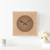 Modern Geometric Sunburst - Bruin en Tan Vierkante Klok (Huis)