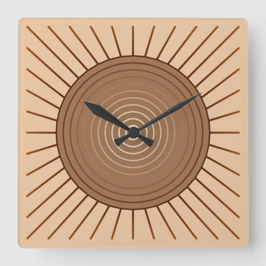 Modern Geometric Sunburst - Bruin en Tan Vierkante Klok (Voorkant)