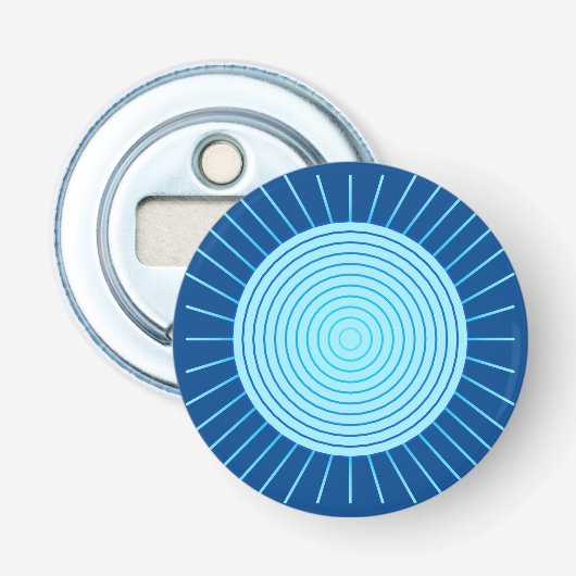 Modern Geometric Sunburst - Cobalt Blue en Aqua Button Flesopener (Voorkant)