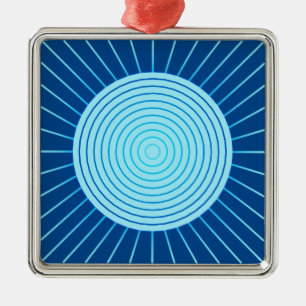 Modern Geometric Sunburst - Cobalt Blue en Aqua Metalen Ornament