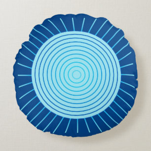 Modern Geometric Sunburst - Cobalt Blue en Aqua Rond Kussen