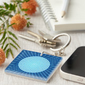 Modern Geometric Sunburst - Cobalt Blue en Aqua Sleutelhanger (Voorkant Rechts)