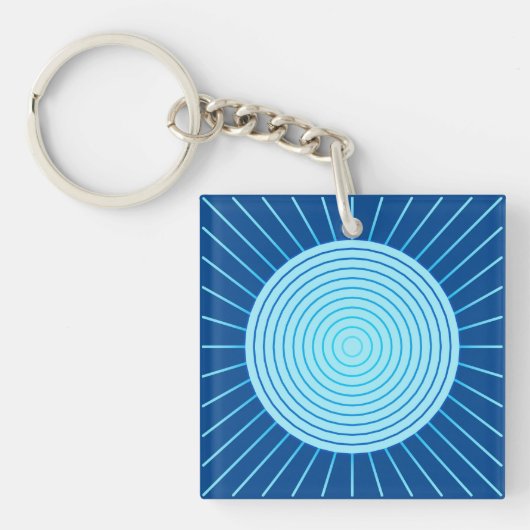 Modern Geometric Sunburst - Cobalt Blue en Aqua Sleutelhanger (Voorkant)