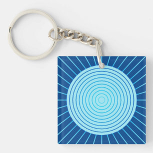 Modern Geometric Sunburst - Cobalt Blue en Aqua Sleutelhanger