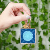 Modern Geometric Sunburst - Cobalt Blue en Aqua Sleutelhanger (Hand)