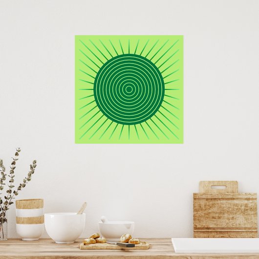 Modern Geometric Sunburst - Emerald Green en Limoe Poster (Keuken)