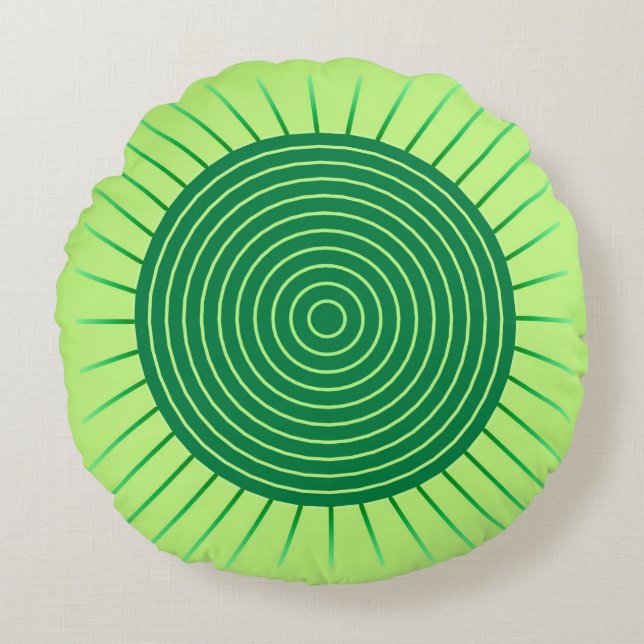 Modern Geometric Sunburst - Emerald Green en Limoe Rond Kussen (Voorkant)