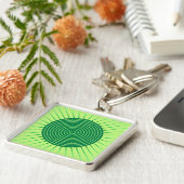 Modern Geometric Sunburst - Emerald Green en Limoe Sleutelhanger (Zijkant)