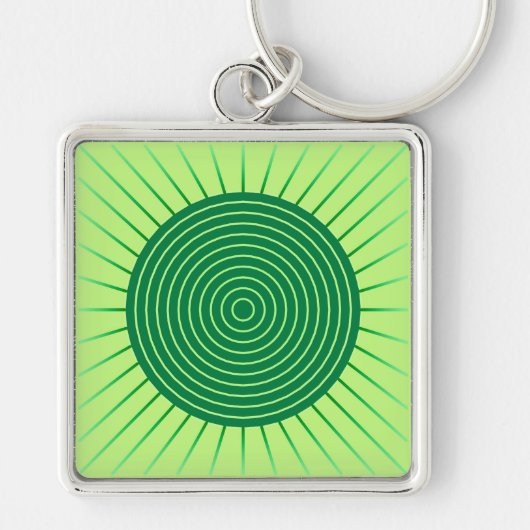 Modern Geometric Sunburst - Emerald Green en Limoe Sleutelhanger (Voorkant)