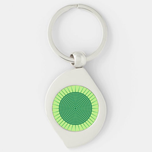 Modern Geometric Sunburst - Emerald Green en Limoe Sleutelhanger (Voorkant)