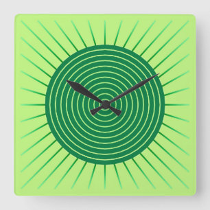 Modern Geometric Sunburst - Emerald Green en Limoe Vierkante Klok