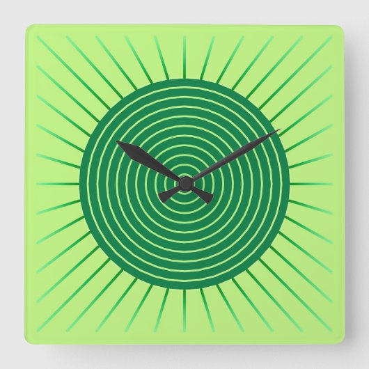 Modern Geometric Sunburst - Emerald Green en Limoe Vierkante Klok (Voorkant)