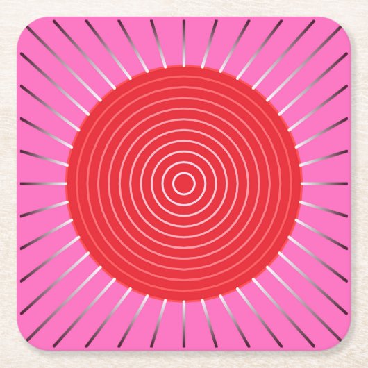 Modern Geometric Sunburst - Fuchsia and Red Kartonnen Onderzetters (Voorkant)