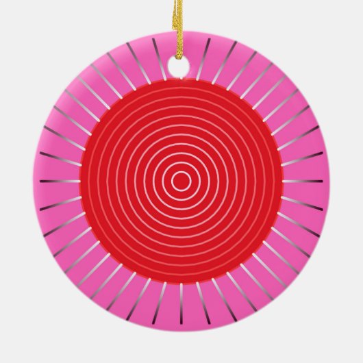 Modern Geometric Sunburst - Fuchsia and Red Keramisch Ornament (Achterkant)