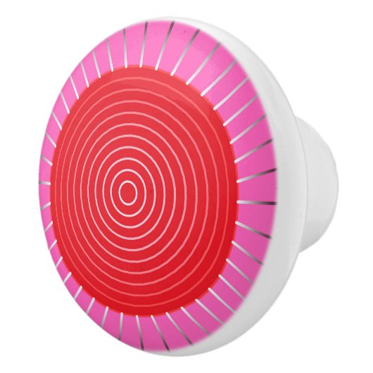 Modern Geometric Sunburst - Fuchsia and Red Keramische Knop (Rechts)