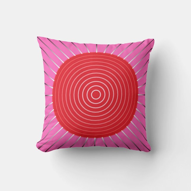 Modern Geometric Sunburst - Fuchsia and Red Kussen (Voorkant)