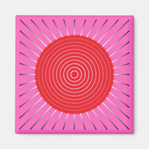 Modern Geometric Sunburst - Fuchsia and Red Magneet