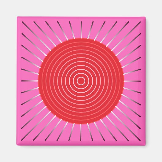 Modern Geometric Sunburst - Fuchsia and Red Magneet (Voorkant)