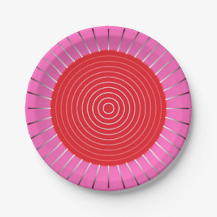 Modern Geometric Sunburst - Fuchsia and Red Papieren Bordje