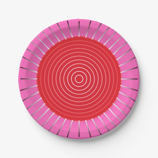 Modern Geometric Sunburst - Fuchsia and Red Papieren Bordje (Voorkant)