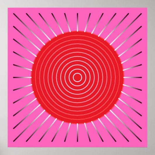Modern Geometric Sunburst - Fuchsia and Red Poster (Voorkant)