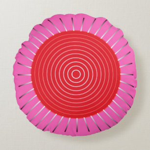 Modern Geometric Sunburst - Fuchsia and Red Rond Kussen